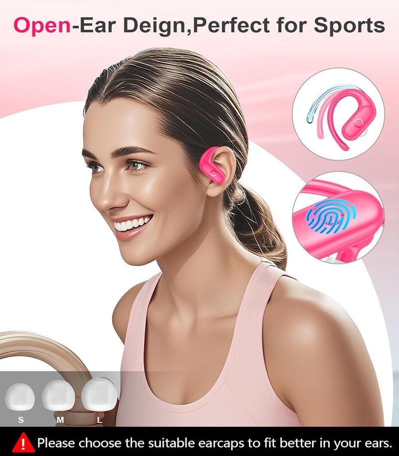 MOZOTER Wireless Earbuds Bluetooth 5.3 Headphones Sport,Over Ear Buds with Deep Bass Sound,60Hrs Playtime Earphones Redesigned Comfort Fit with Earhooks for Running,Meeting,Workout-Pink - Image 5
